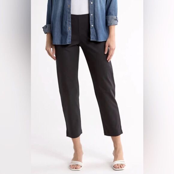Eileen Fisher Organic Cotton Twill Slim Ankle Pants in Black size 4 - Picture 1 of 10